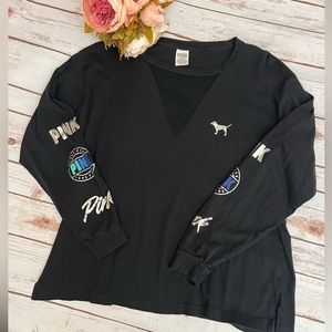 Victorias Secret Pink Black Logo Long Sleeve T-shirt